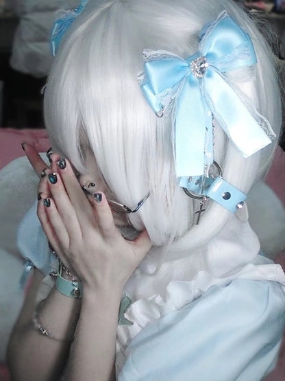 Black/Pink/White/Blue Stud Jirai Kei Bowknot Punk Hairclips