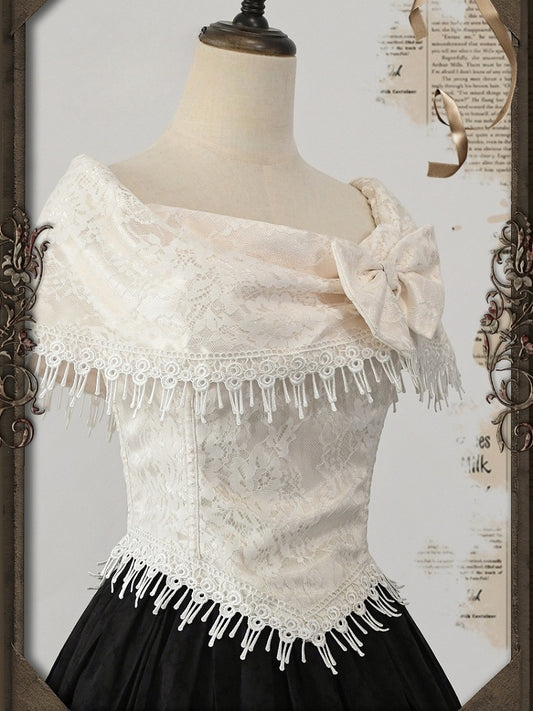 True Love Apricot Off-the-shoulder Neckline Top Asymmetrical Tassels Hemline