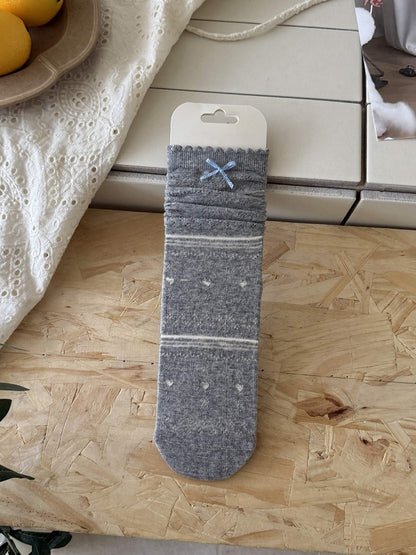 Black/White/Blue/Pink/Yellow/Grey Calf Socks With Bowknot Details