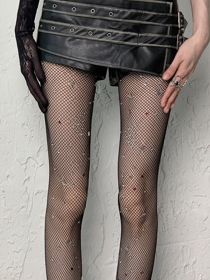 White/Black/Coffee Y2K Rhinestone Fishnet Tights