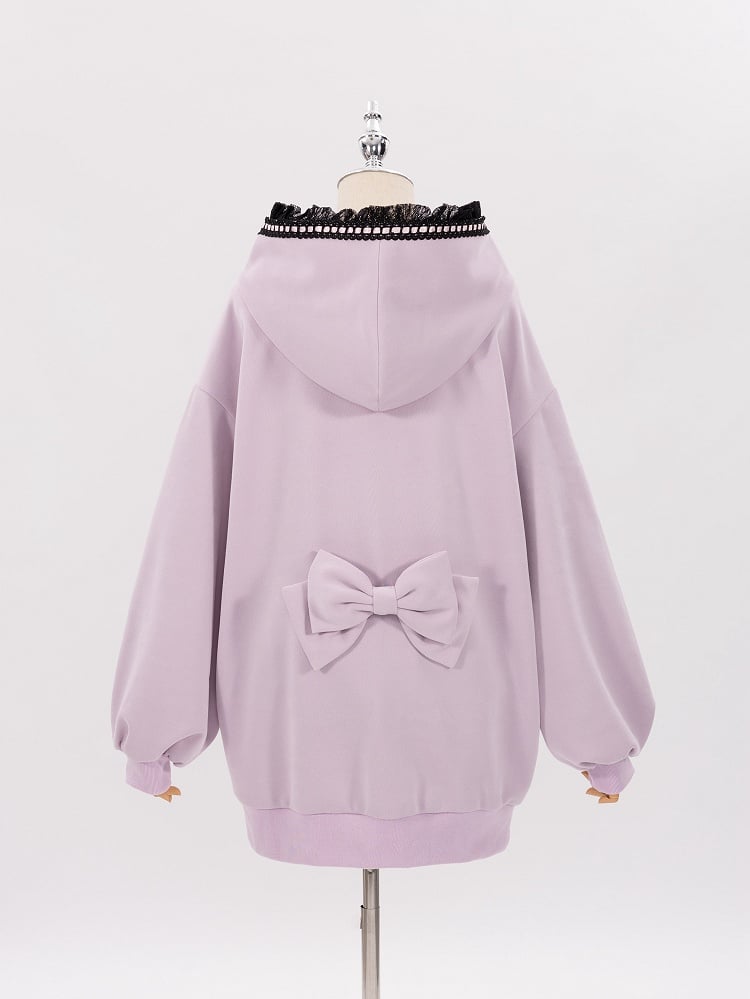 Purple Jirai Kei Lace Bows Decorated Landmine Style Hoodie