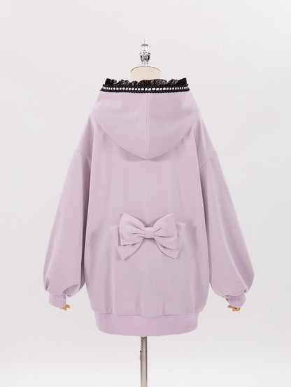 Purple Jirai Kei Lace Bows Decorated Landmine Style Hoodie