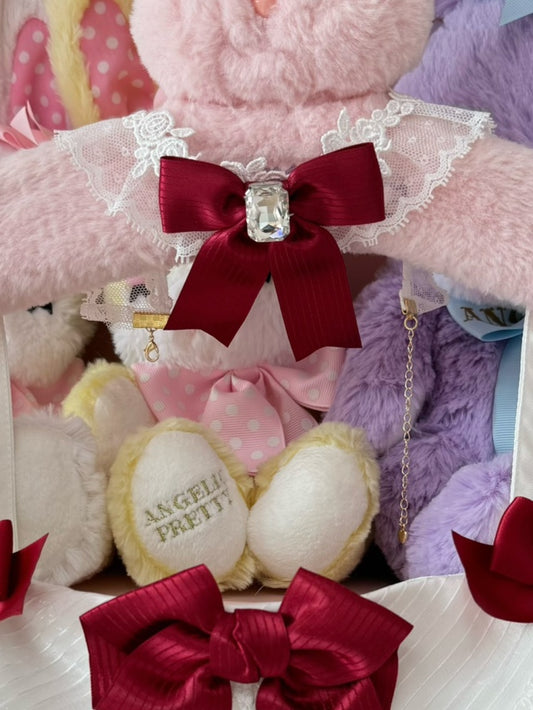 Pink/Wine Red Rhinestone Decorated Striped Pattern Bowknot Choker