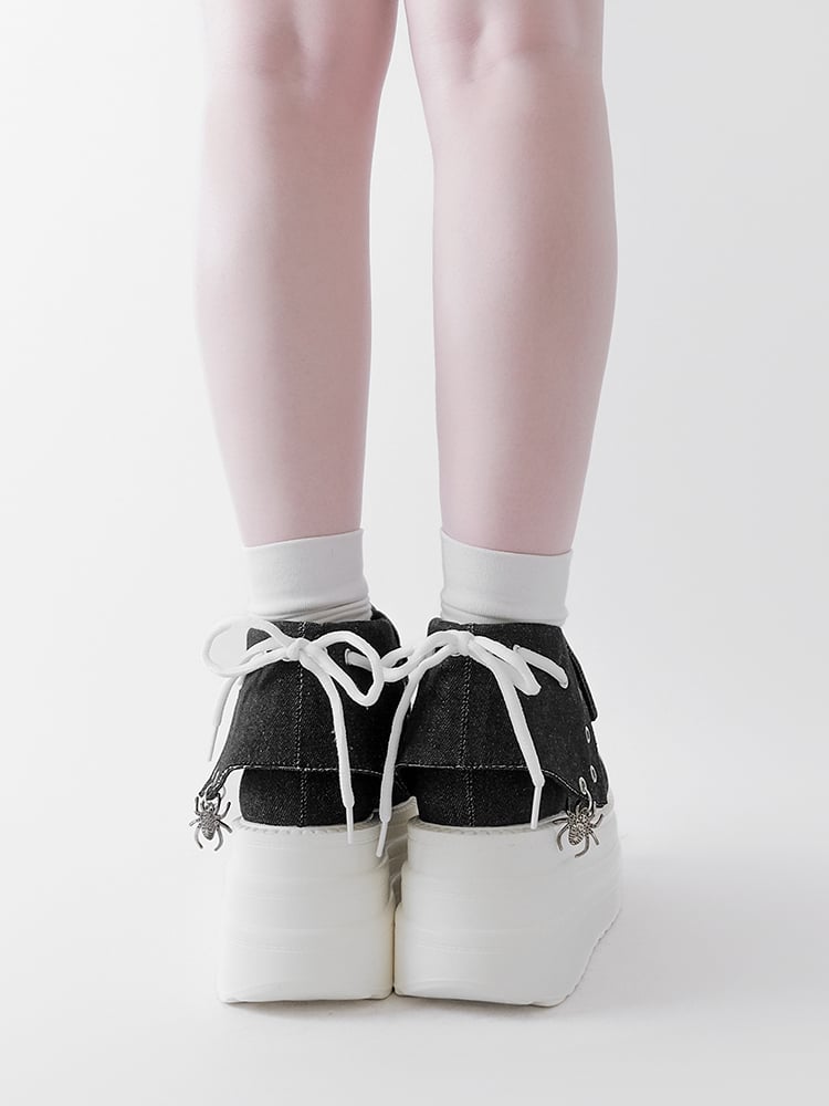 Black & White Punk Spider Print Platform Sneakers