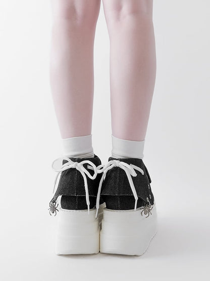 Black & White Punk Spider Print Platform Sneakers