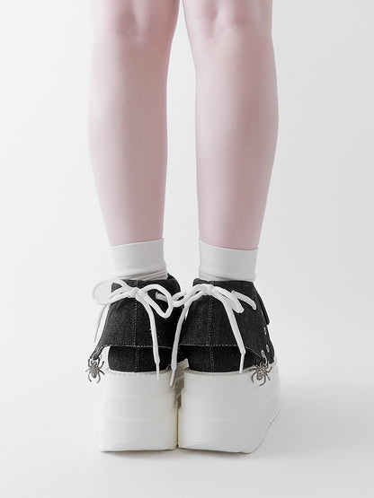 Black & White Punk Spider Print Platform Sneakers