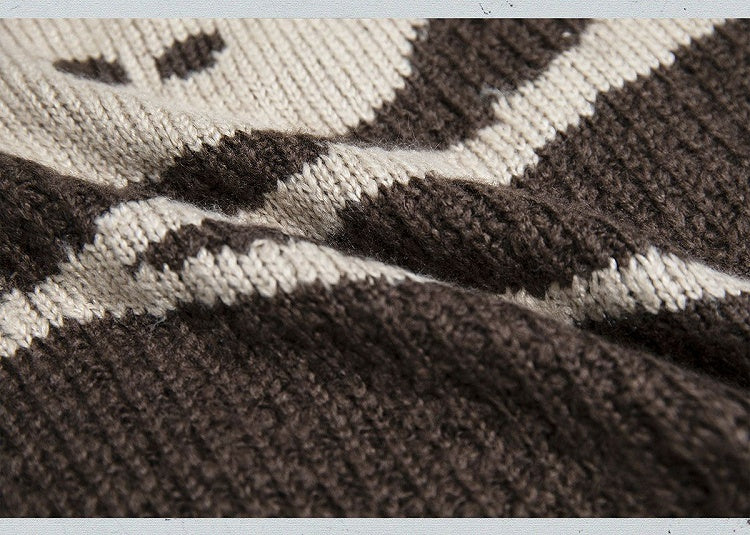 Khaki Skull Bunny Punk Loose Hooded Sweater with Striped Sleeves