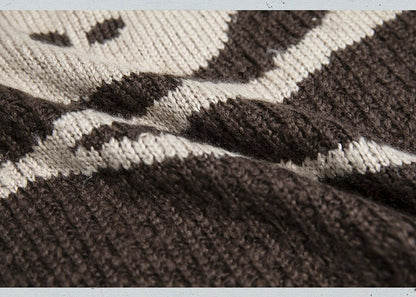 Khaki Skull Bunny Punk Loose Hooded Sweater with Striped Sleeves