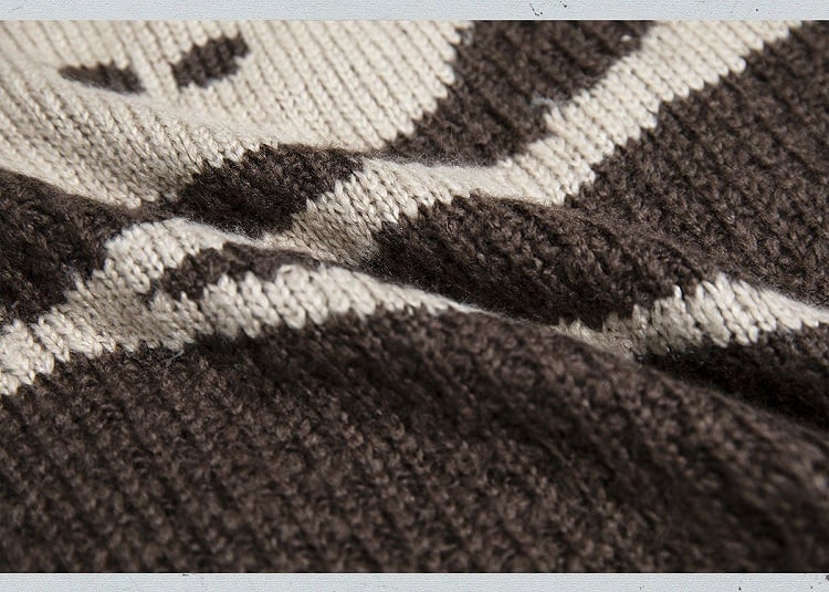 Khaki Skull Bunny Punk Loose Hooded Sweater with Striped Sleeves