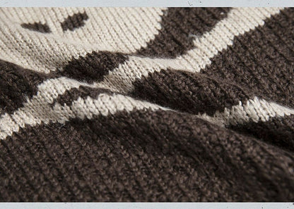 Khaki Skull Bunny Punk Loose Hooded Sweater with Striped Sleeves