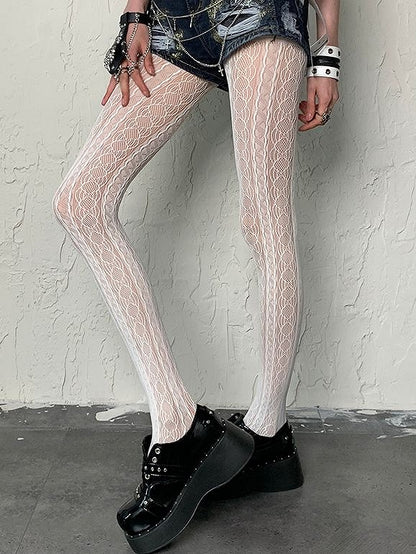 Gyaru Fashion White Wasteland Punk Hollow-out Design Y2K Tights