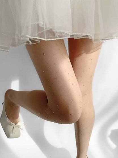 White&Black/All White Rhinestone Decorated Tights