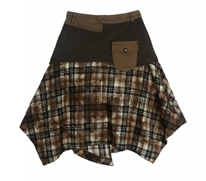 Wasteland Punk Coffee Plaid Handkerchief Skirt