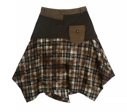 Wasteland Punk Coffee Plaid Handkerchief Skirt