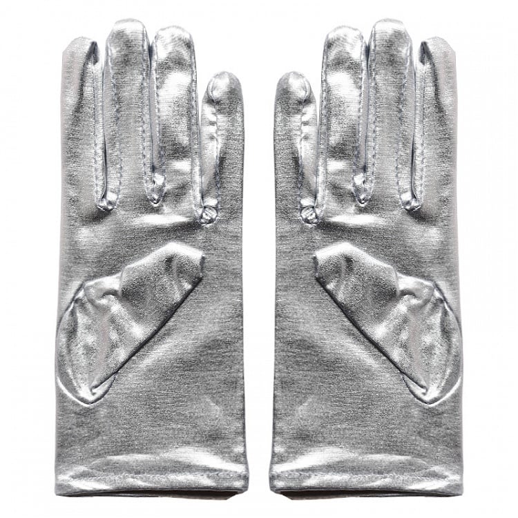 Cyberpunk Patent Silver / Black Gloves