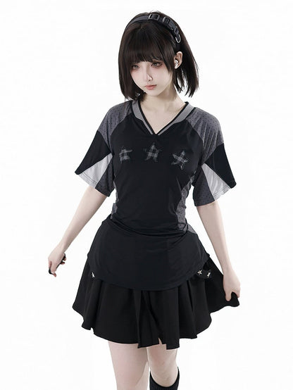 Black Elastic Waist Star Studs Skirt Long/Short Version