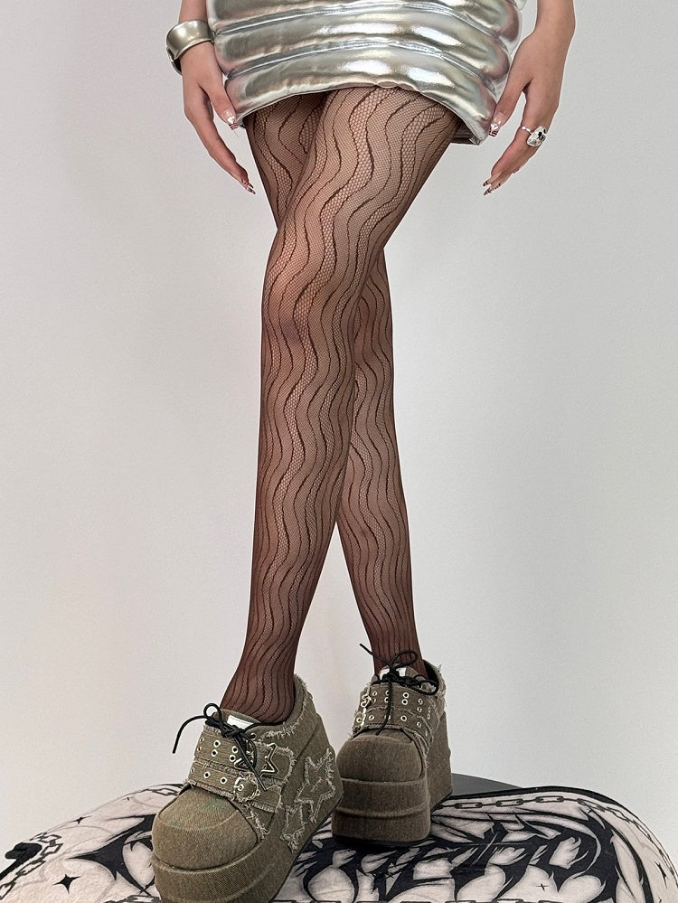 Black/Gray/Brown/White/Pink Water Ripple Tights