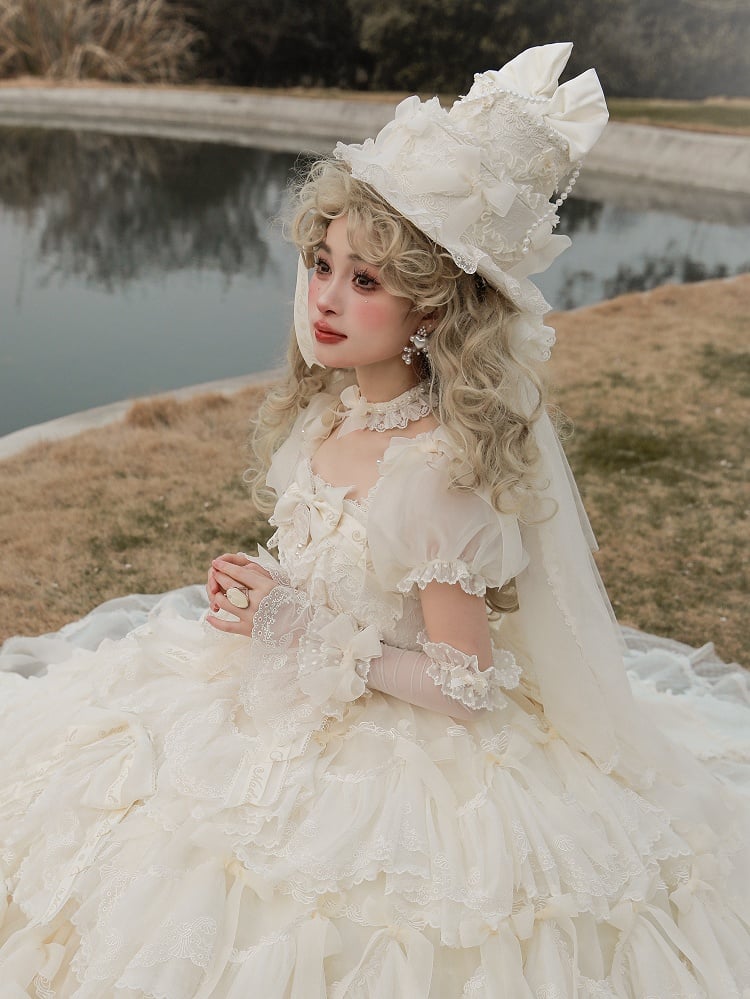 Gorgeous Creamy Bows and Beads Decorated Cake Hat