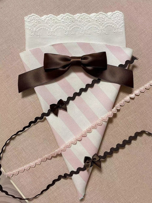Pink/Green Striped Pastry Piping Bag–Shaped Lolita Bag with Lace Ruffles and Bowknots