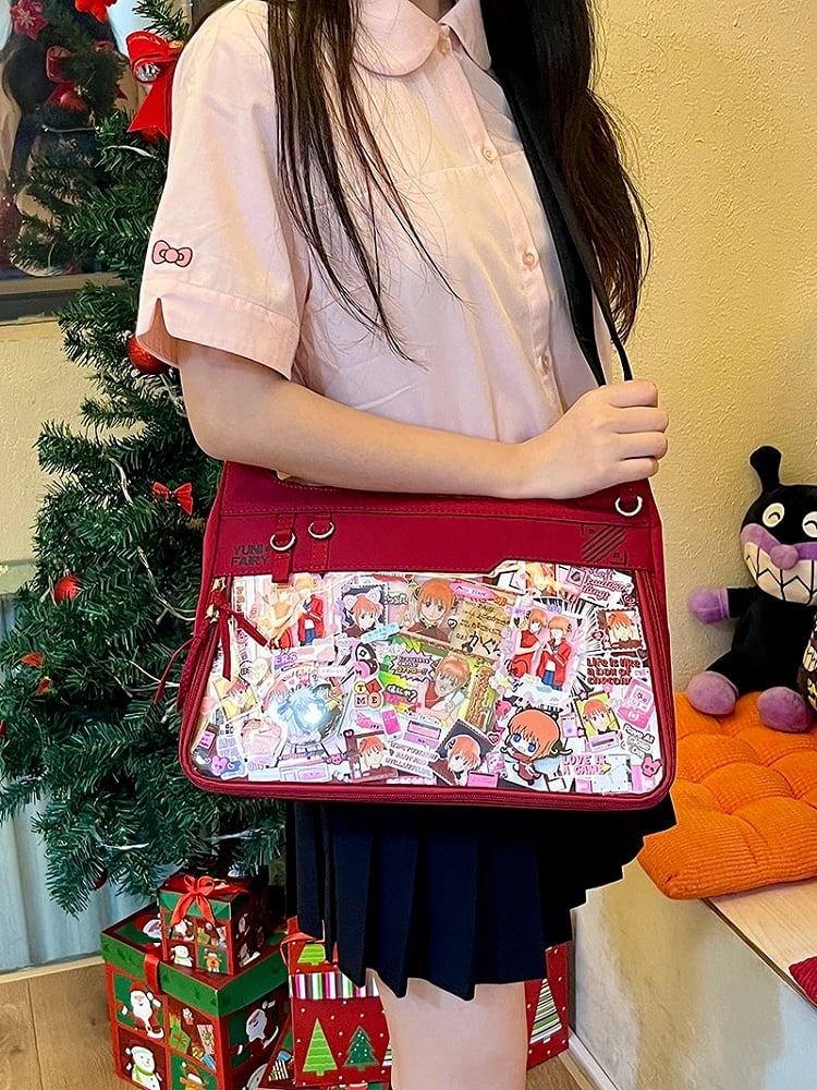 Red & Black Adjustable Strap Large Capacity Unisex Nylon Ita Bag