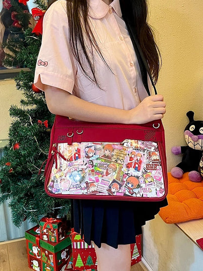 Red & Black Adjustable Strap Large Capacity Unisex Nylon Ita Bag