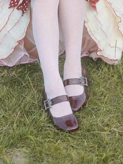 Polished Wine Red 6CM Block Heels Mary Janes