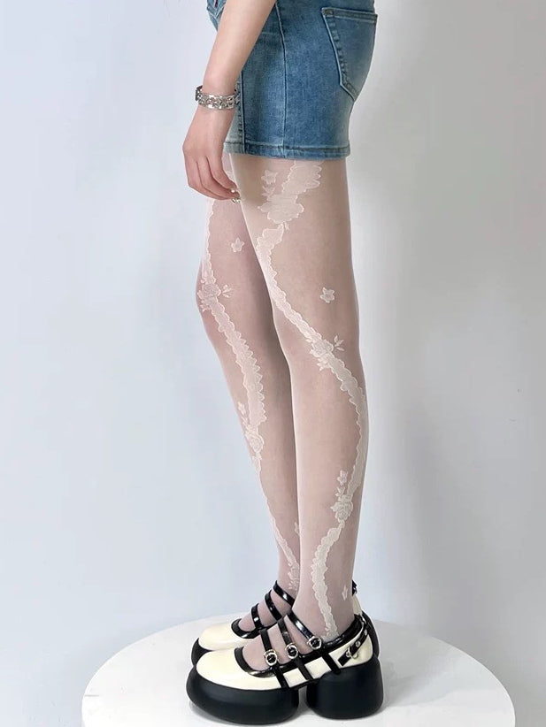 4 Color Options Rosette Pattern Tights