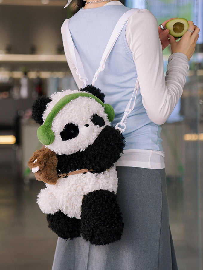 Cute Curly Plush Panda Black&White Backpack/Crossbody Bag+ Keychain