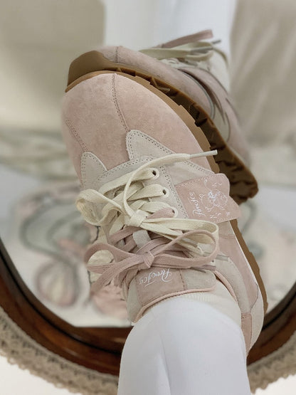 Pink Letter And Bear Decorated Front Lace-up Ties Sneakers