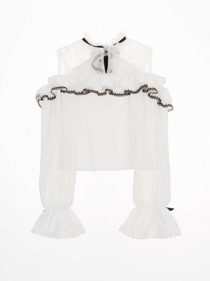 Jirai Kei Open Shoulders Long Sleeves White Blouse Best Seller