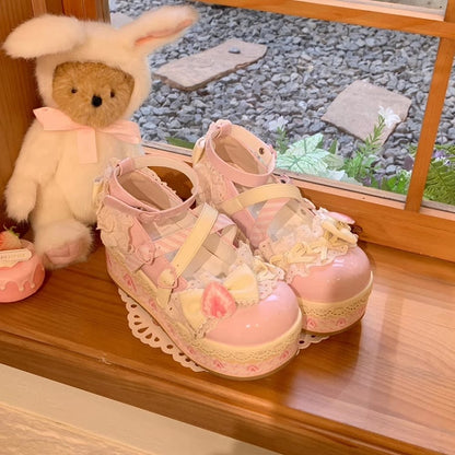 Cheese Strawberry Cake Pink Sweet Lolita Platform Mary Jane Shoes