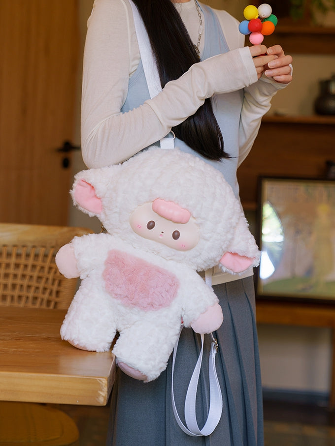 White&Pink 44cm Plush Lamb Backpack Detachable Shoulder Straps