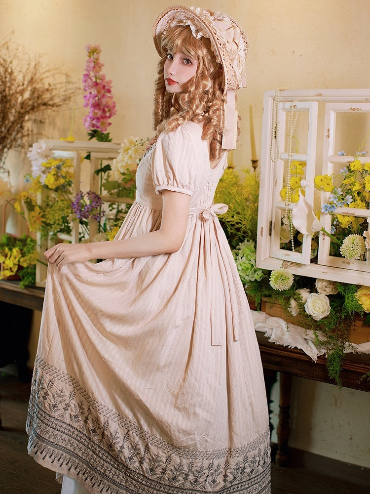 Blue Vintage Embroidery Empire Waist Elegant Lolita One Piece Long/Short Version