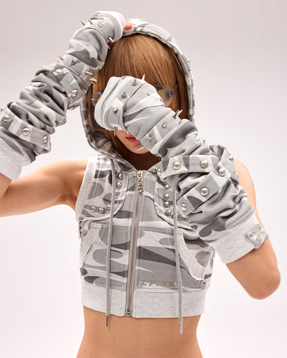 Black/Gray/Pink Criss-cross Straps Studded Gloves