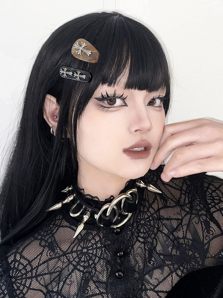 Brown/Dark Gray Punk Cross Hairclip