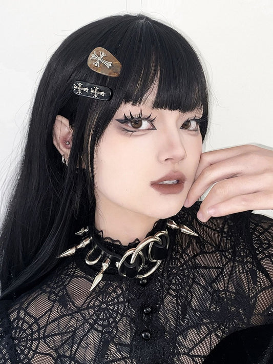 Brown/Dark Gray Punk Cross Hairclip