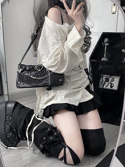 Black Ita Bag with Chain and Heart Charm