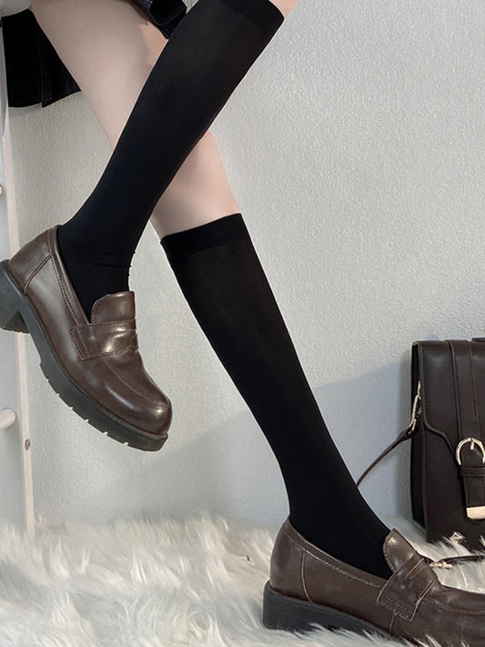 Black/White JK Uniform Semi-sheer Under-Knee Stockings