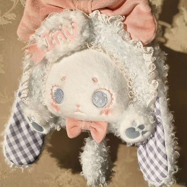 Sweet Lolita Blue Plaid Lop Ear Bunny Plush Bag with Pink Bowknots