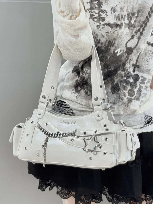 White PU Y2K Shoulder Ita Bag With Star Charm