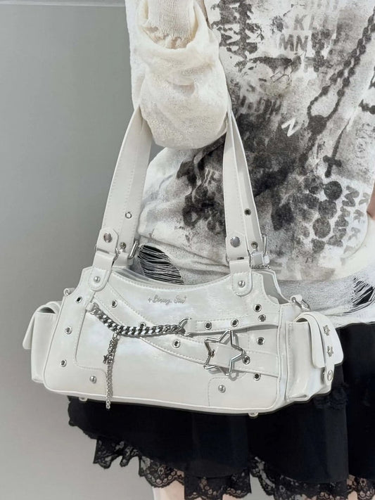 White PU Y2K Shoulder Ita Bag With Star Charm