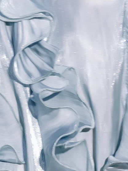 Vintage Blue Moon Light Cascading Ruffle Accents Top/Straight-leg Cut Pants