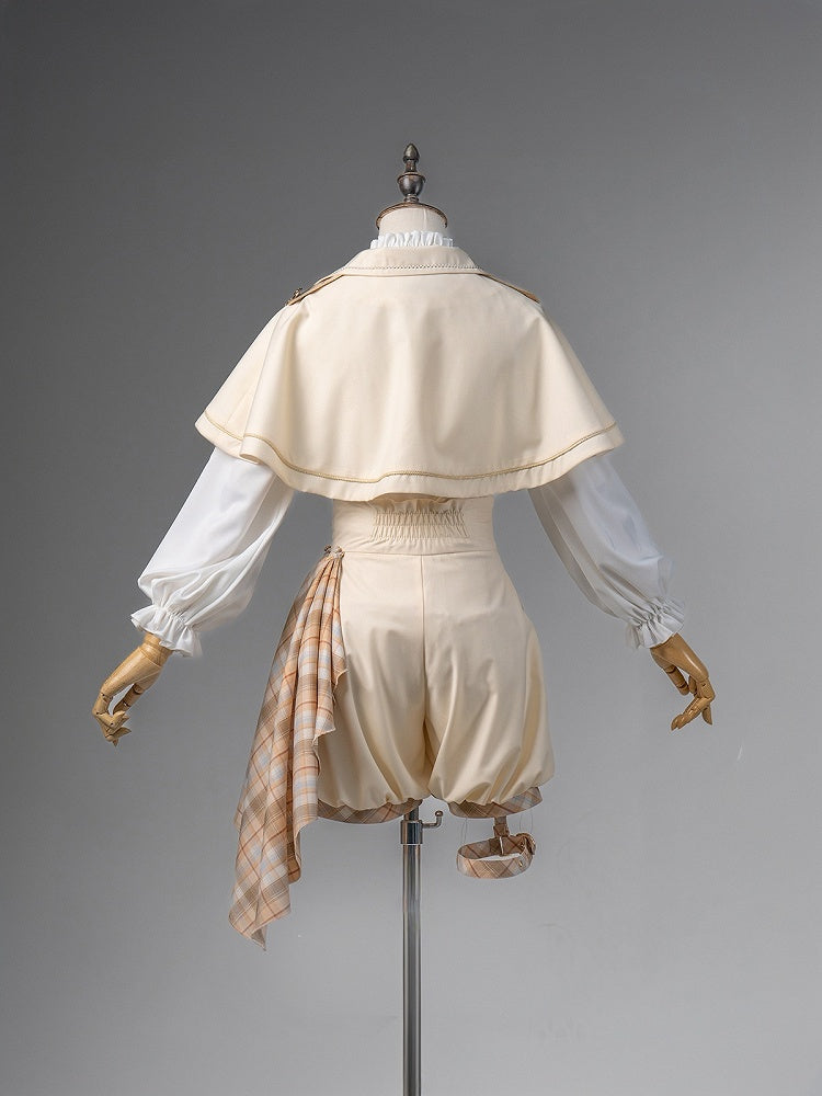 Gold and White Prince Ouji Lolita Outfit - White Shirt + Gold Cape + Gold High Waist Shorts