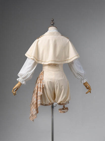 Gold and White Prince Ouji Lolita Outfit - White Shirt + Gold Cape + Gold High Waist Shorts