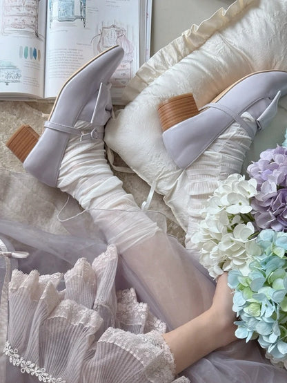 Elegant Purple Mid-heel Mary Janes for Lolita with Bow Embellishments & Heart Closure