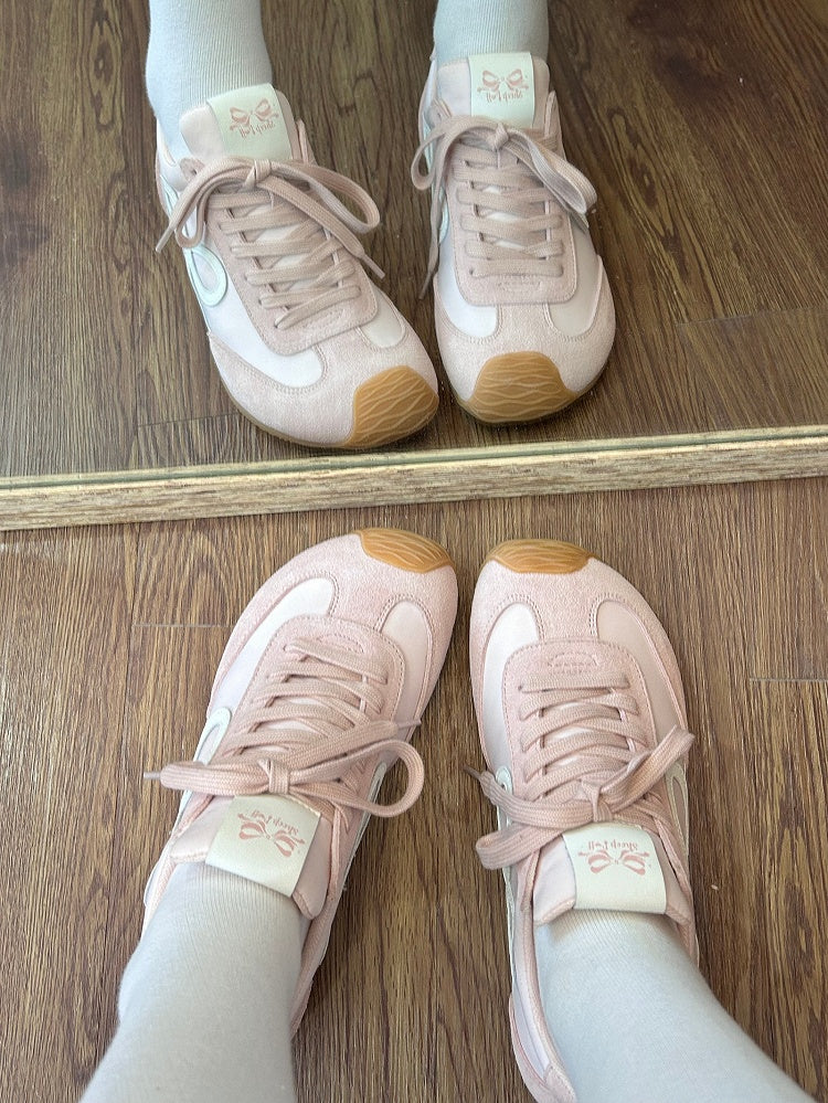 Pink Bowknot Design Front Lace-up Ties Sneakers