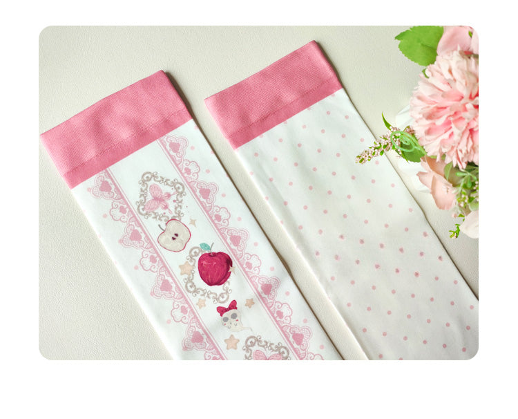 Red Apple and Bow Print Over Knee Stockings