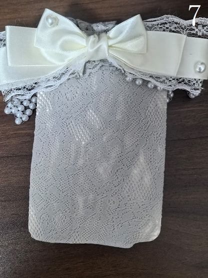 White/Black/Navy Blue/Grey Lolita Bowknot Details Hollow-out Calf Socks