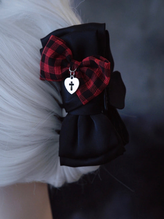 Black Bowknot With Red Plaid Pattern Bowknot Claw Clip