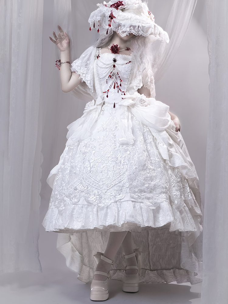 Champagne Detachable Bowknot Lily of the Valley Embroidery High Block Heel Platform Mary Janes